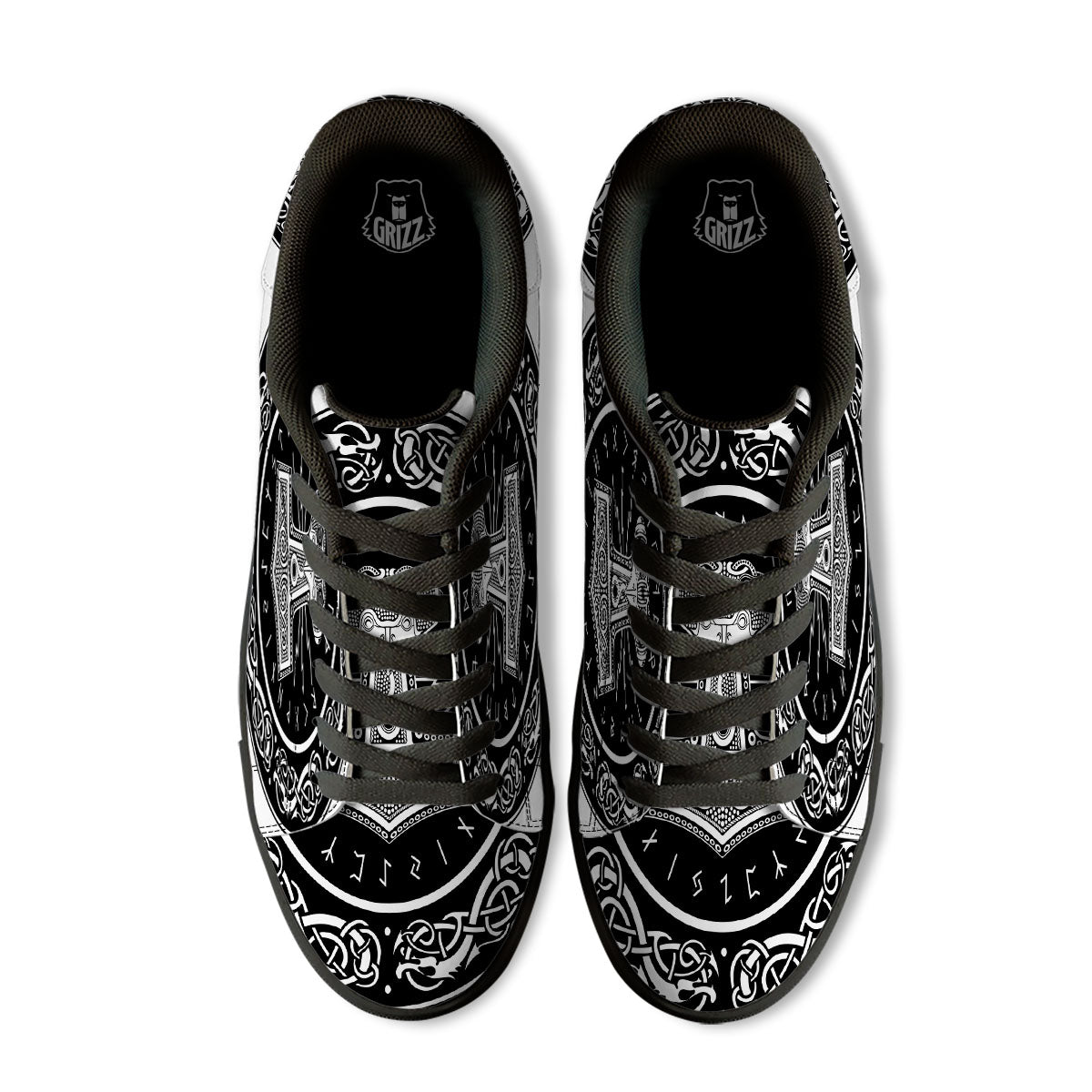 Mjolnir White And Black Print Black Low Top Sneakers-grizzshop