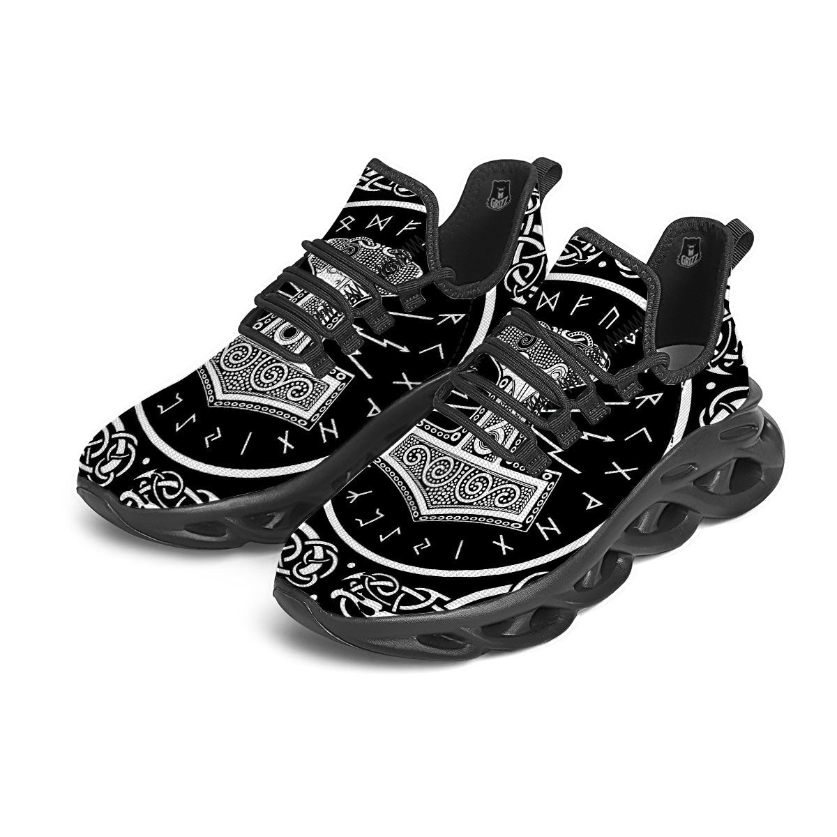 Mjolnir White And Black Print Black Running Shoes-grizzshop