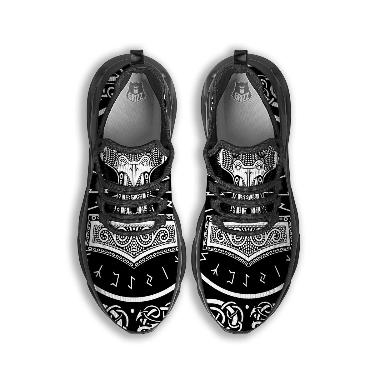 Mjolnir White And Black Print Black Running Shoes-grizzshop