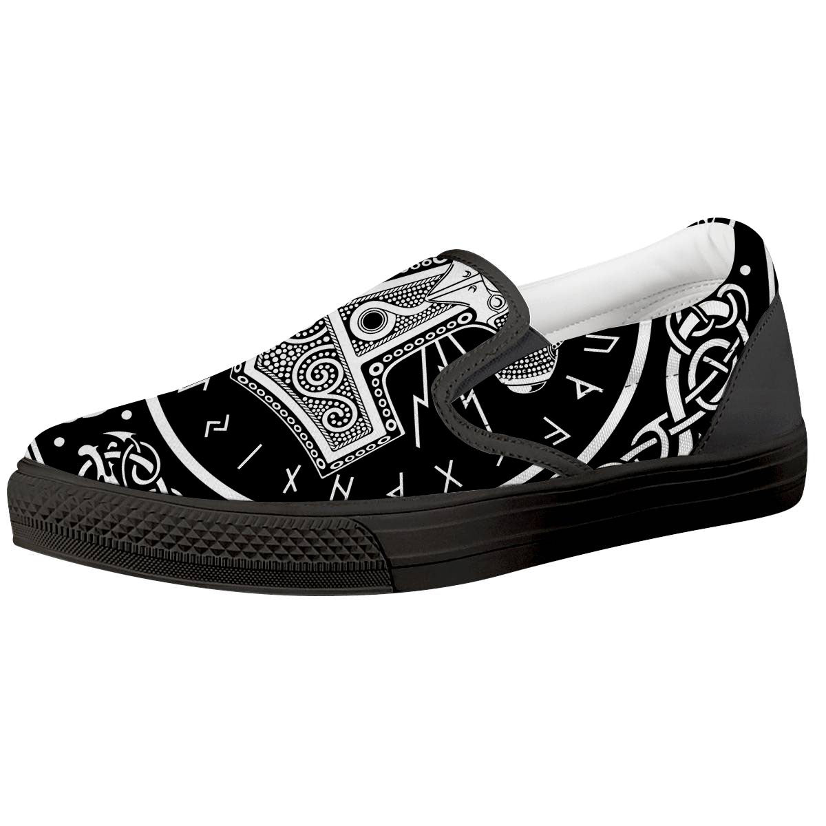 Mjolnir White And Black Print Black Slip On Shoes-grizzshop