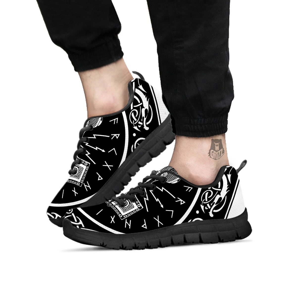 Mjolnir White And Black Print Black Sneaker-grizzshop