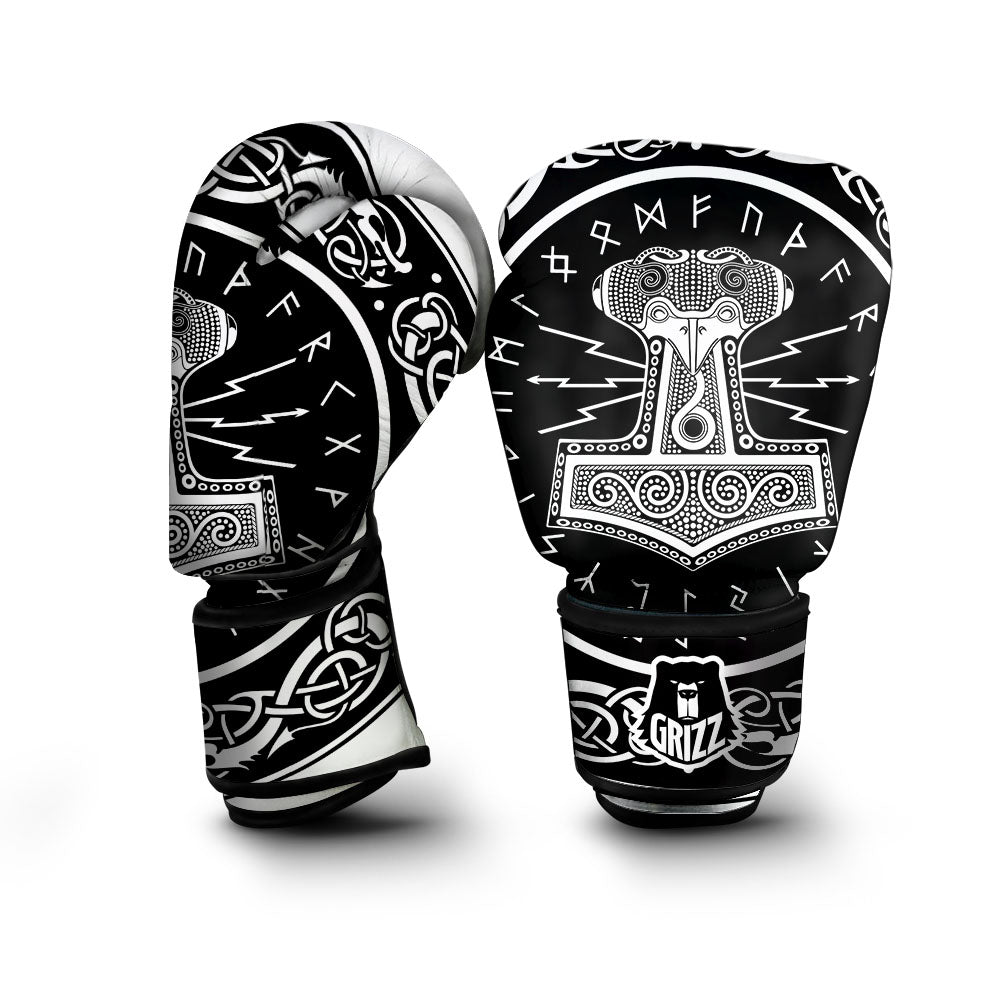 Mjolnir White And Black Print Boxing Gloves-grizzshop