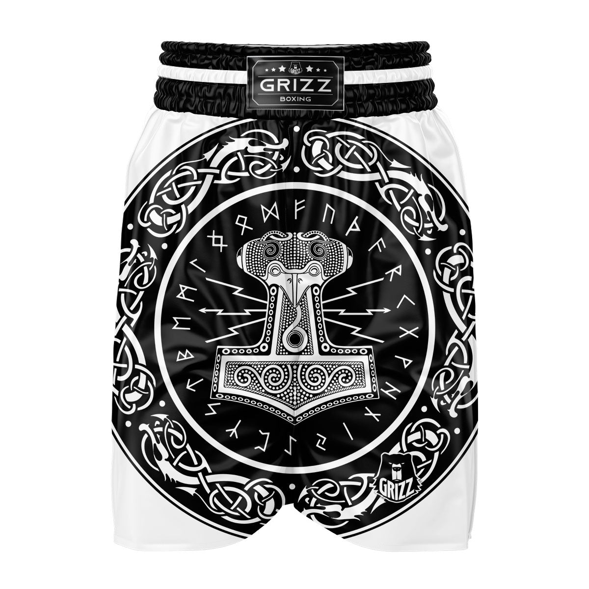 Mjolnir White And Black Print Boxing Shorts-grizzshop