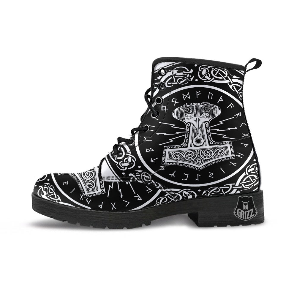 Mjolnir White And Black Print Leather Boots-grizzshop