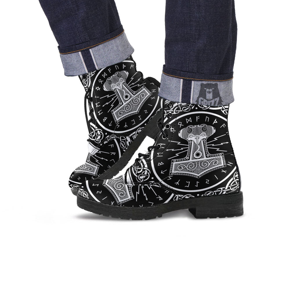 Mjolnir White And Black Print Leather Boots-grizzshop