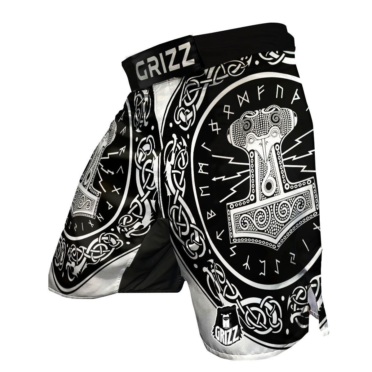 Mjolnir White And Black Print MMA Shorts-grizzshop