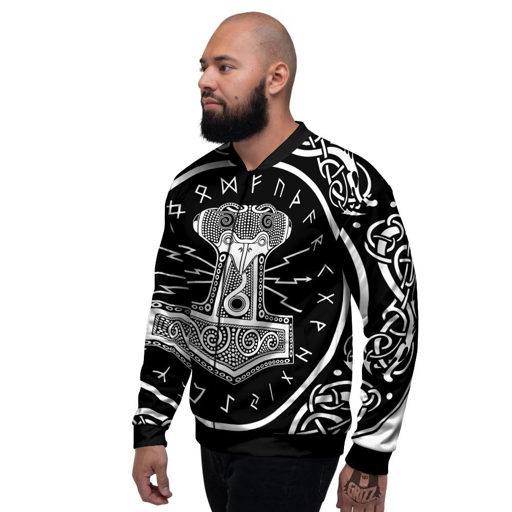 Mjolnir White And Black Print Men's Bomber Jacket-grizzshop