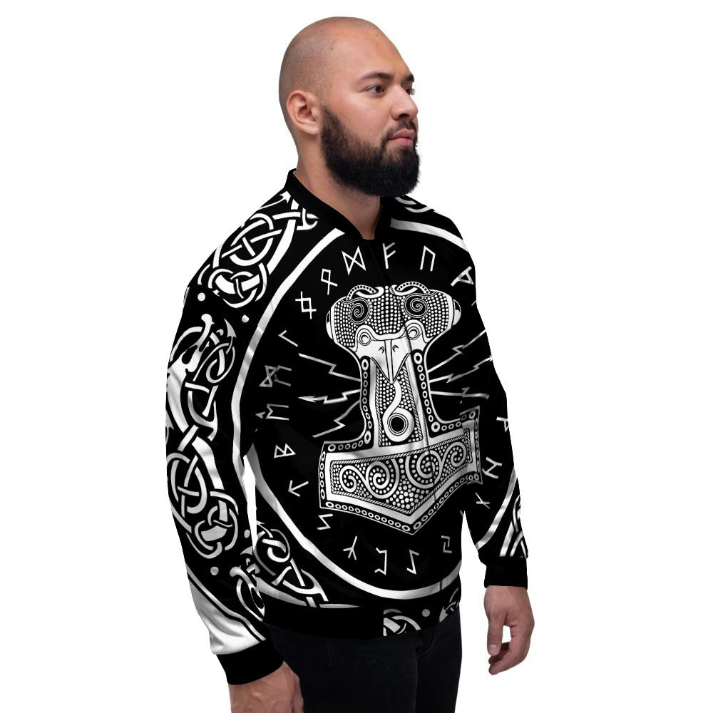 Mjolnir White And Black Print Men's Bomber Jacket-grizzshop