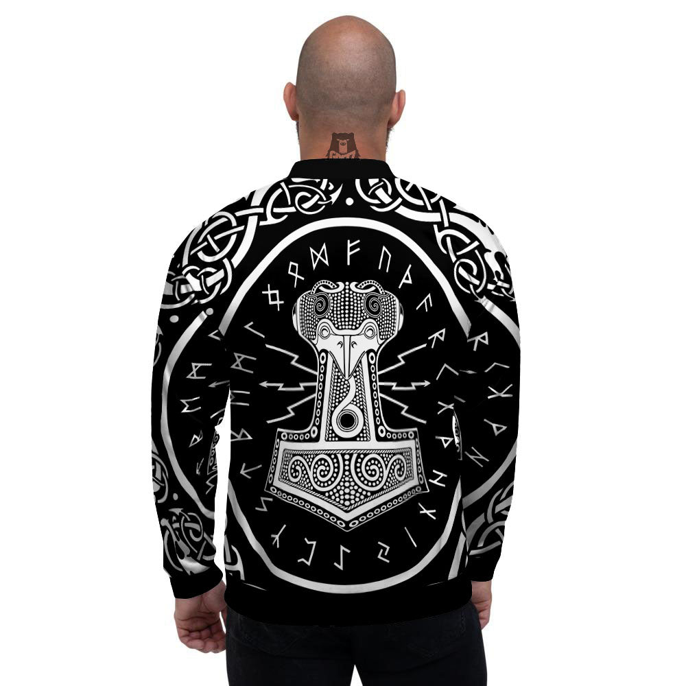 Mjolnir White And Black Print Men's Bomber Jacket-grizzshop