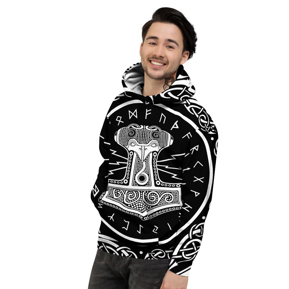 Mjolnir White And Black Print Men's Hoodie-grizzshop