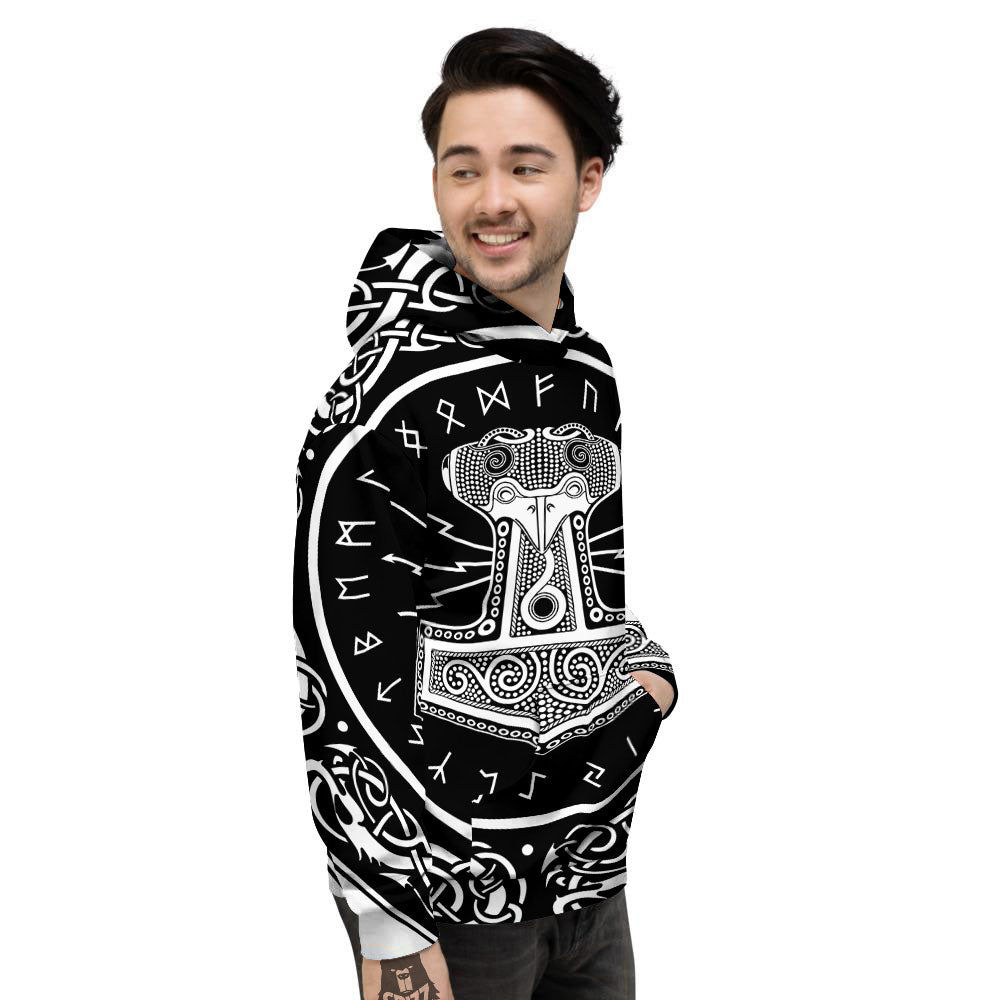 Mjolnir White And Black Print Men's Hoodie-grizzshop