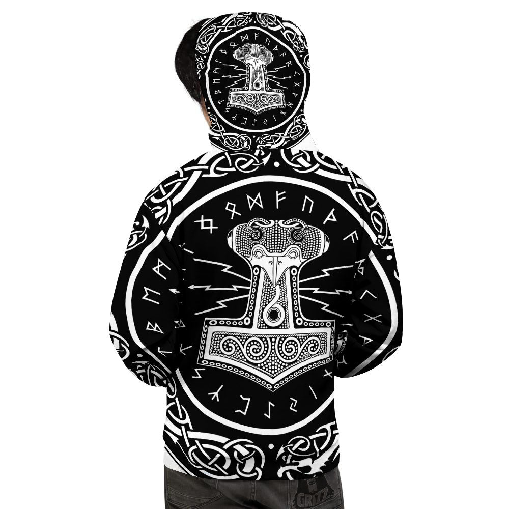 Mjolnir White And Black Print Men's Hoodie-grizzshop