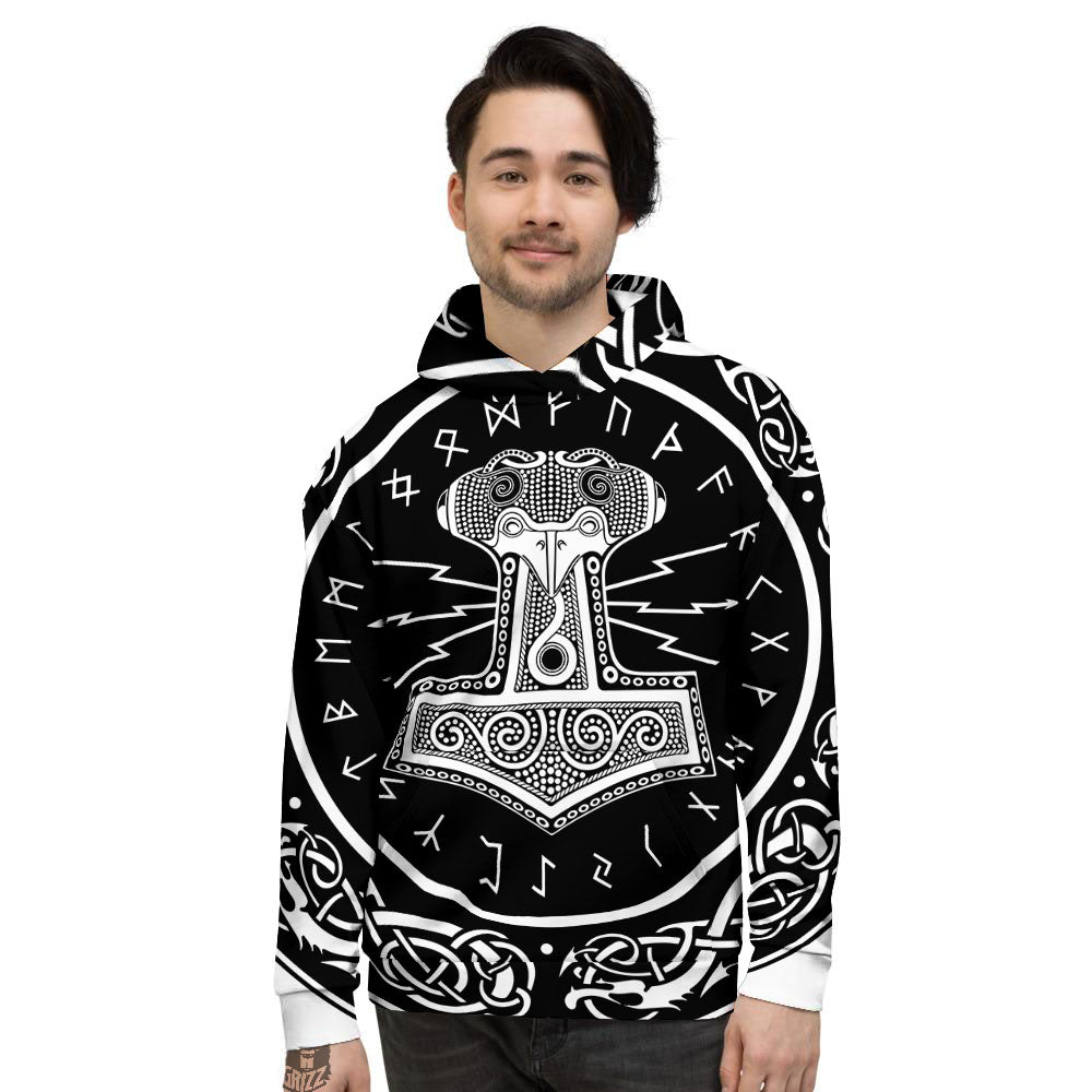 Mjolnir White And Black Print Men's Hoodie-grizzshop