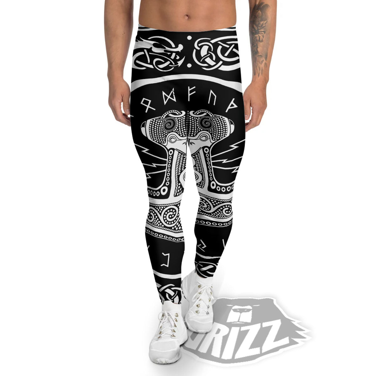 Mjolnir White And Black Print Men's Leggings-grizzshop