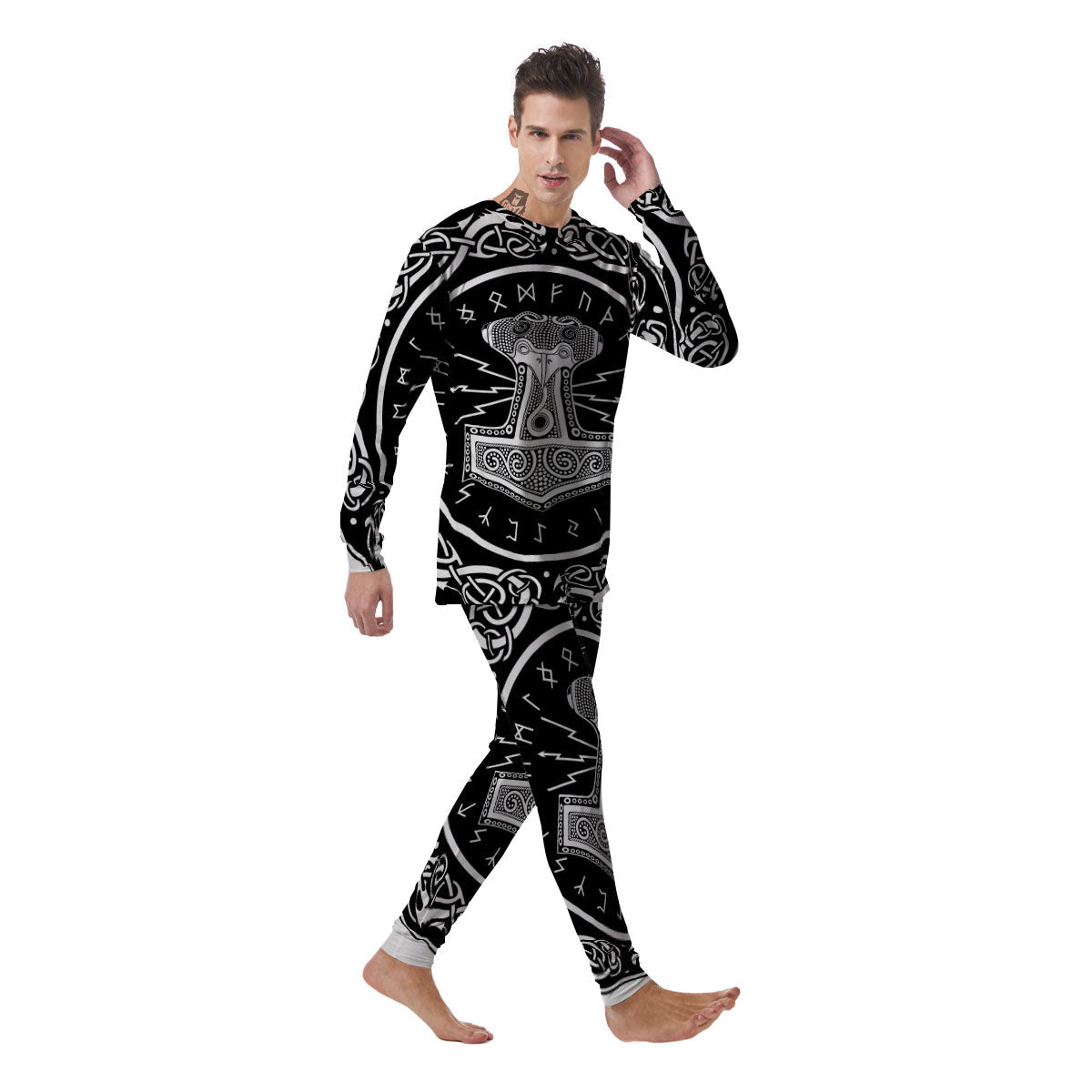 Mjolnir White And Black Print Men's Pajamas-grizzshop