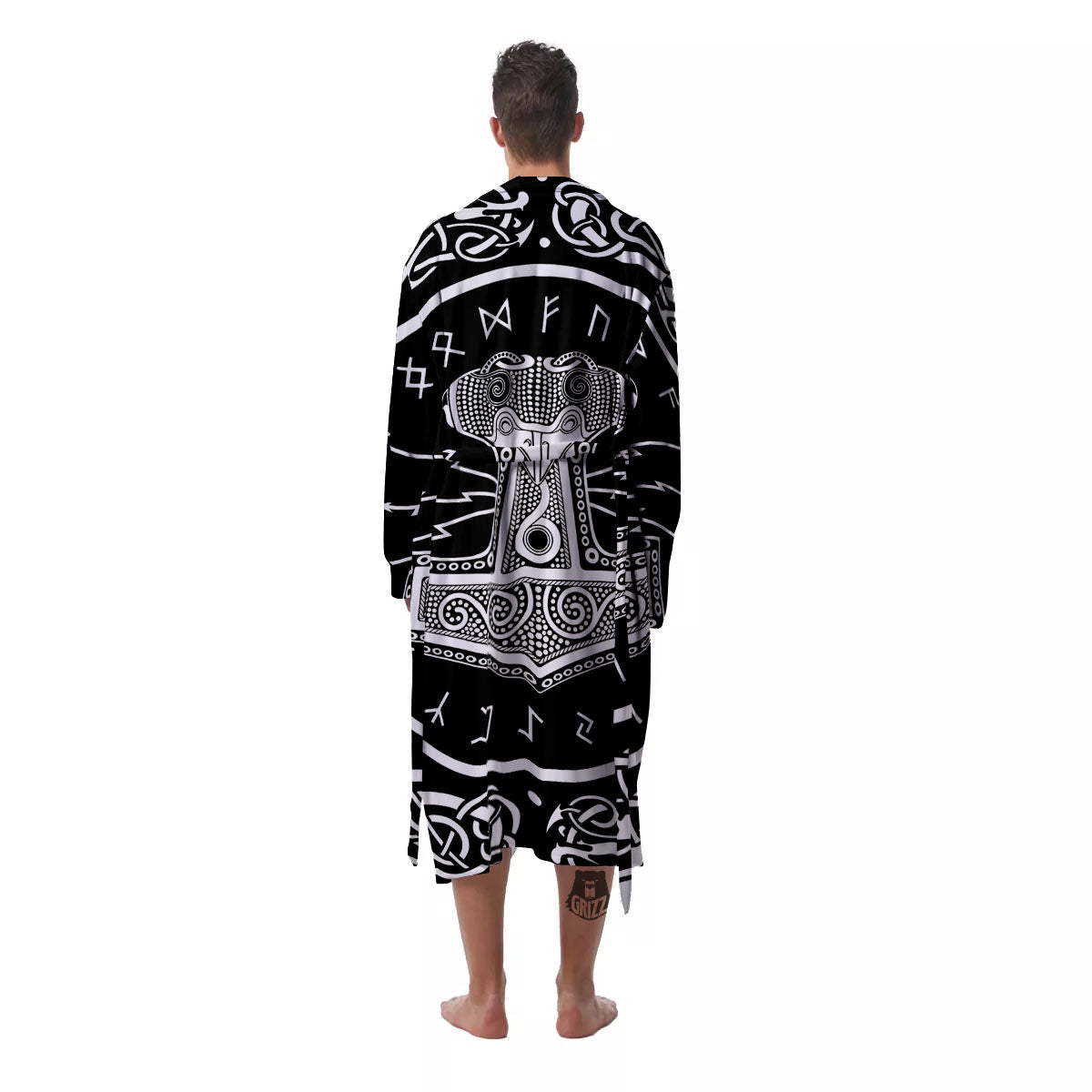 Mjolnir White And Black Print Men's Robe-grizzshop
