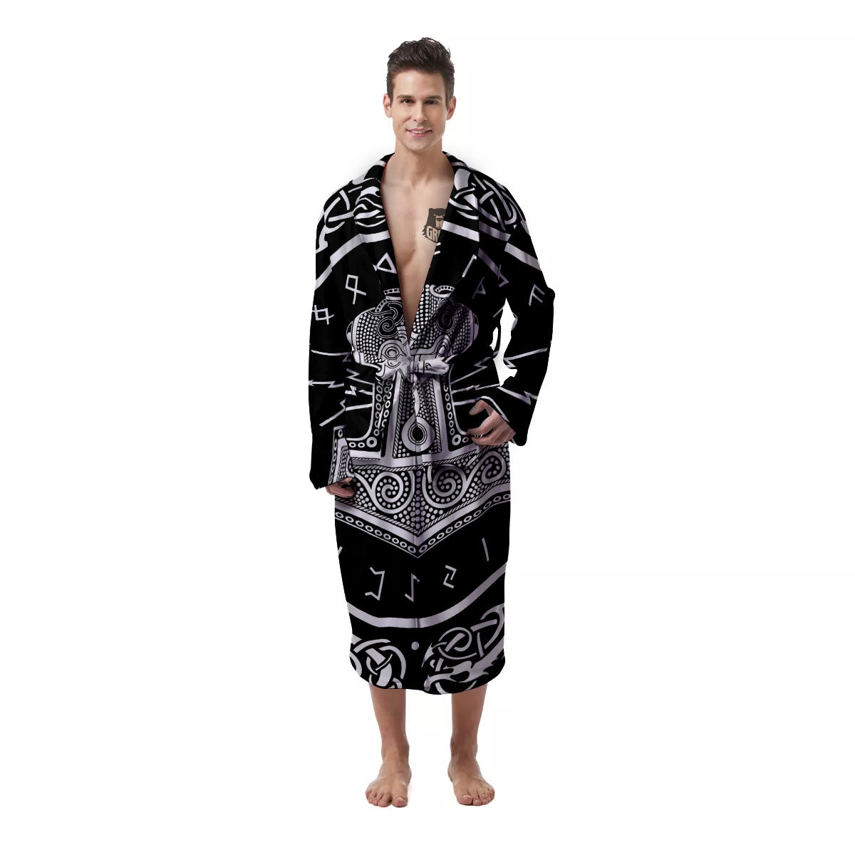 Mjolnir White And Black Print Men's Robe-grizzshop