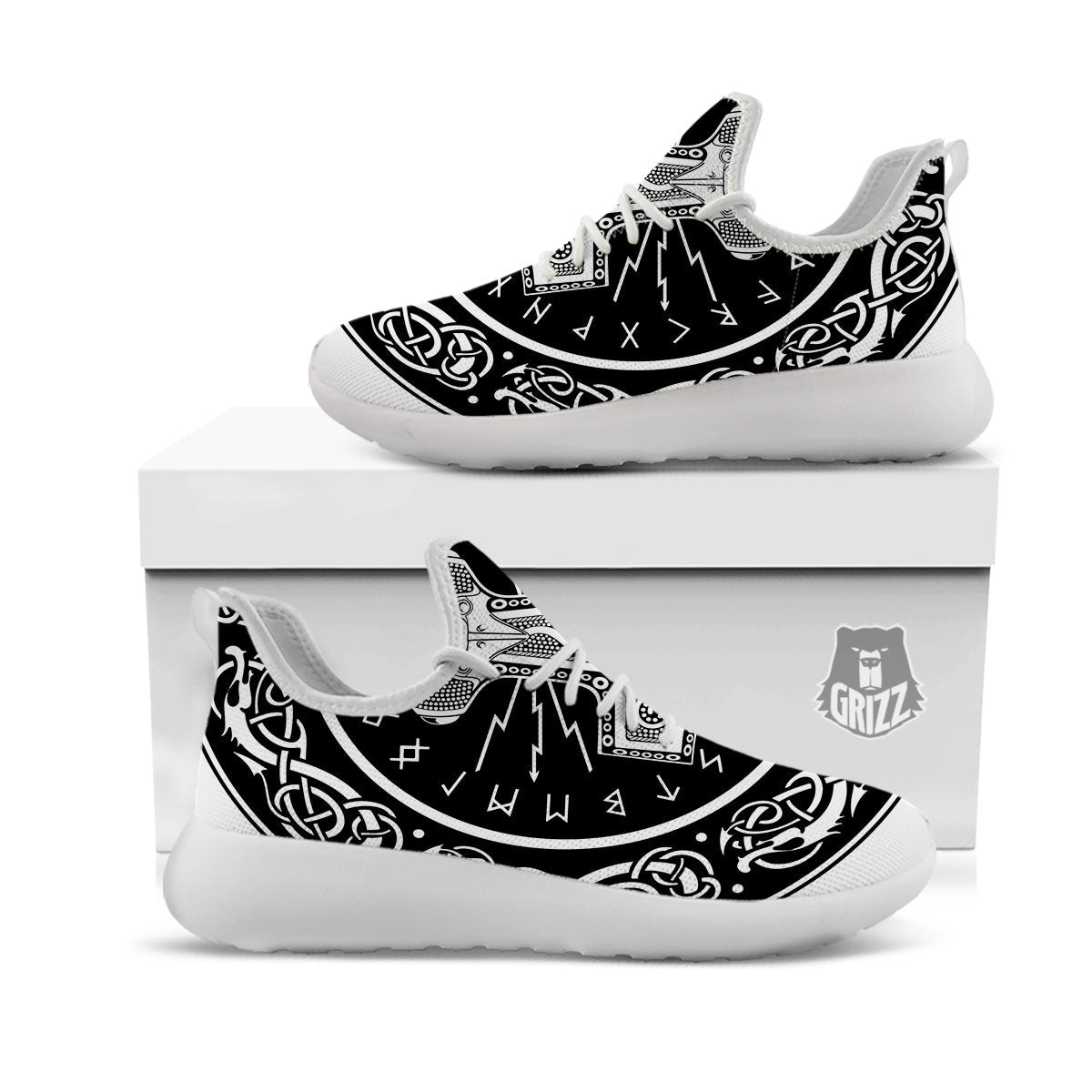 Mjolnir White And Black Print White Athletic Shoes-grizzshop