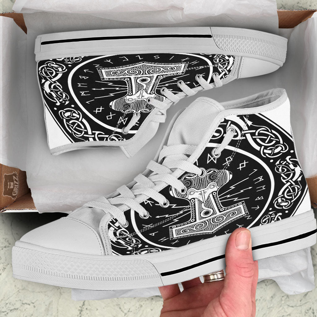 Mjolnir White And Black Print White High Top Shoes-grizzshop