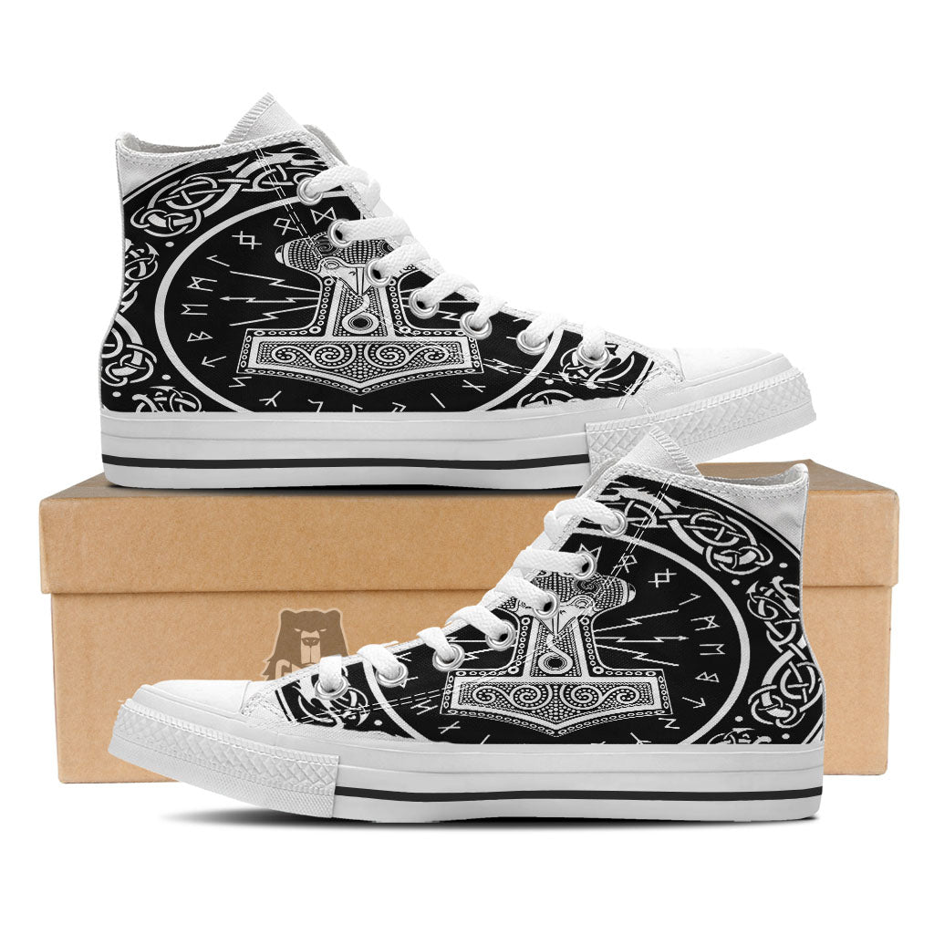 Mjolnir White And Black Print White High Top Shoes-grizzshop