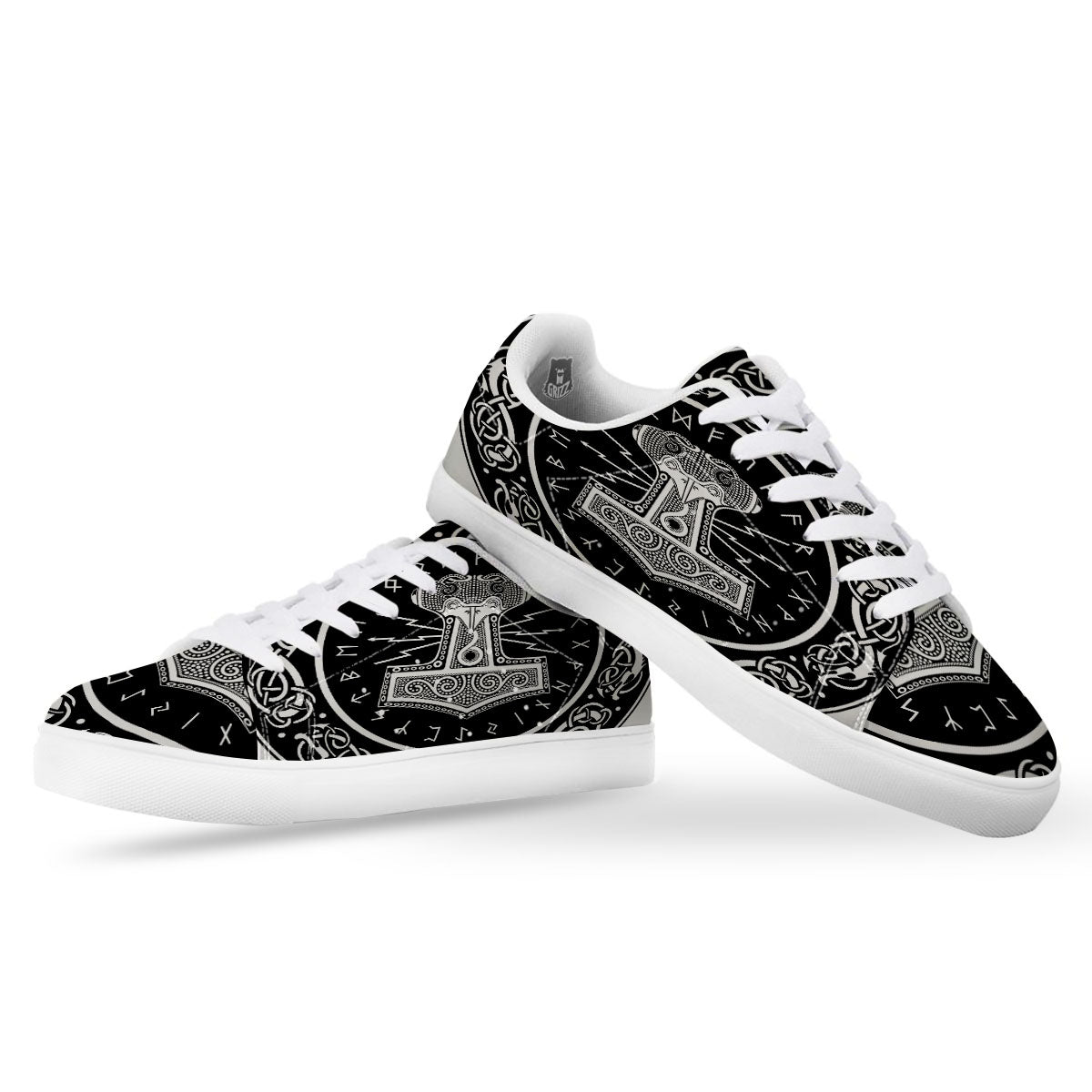 Mjolnir White And Black Print White Low Top Sneakers-grizzshop