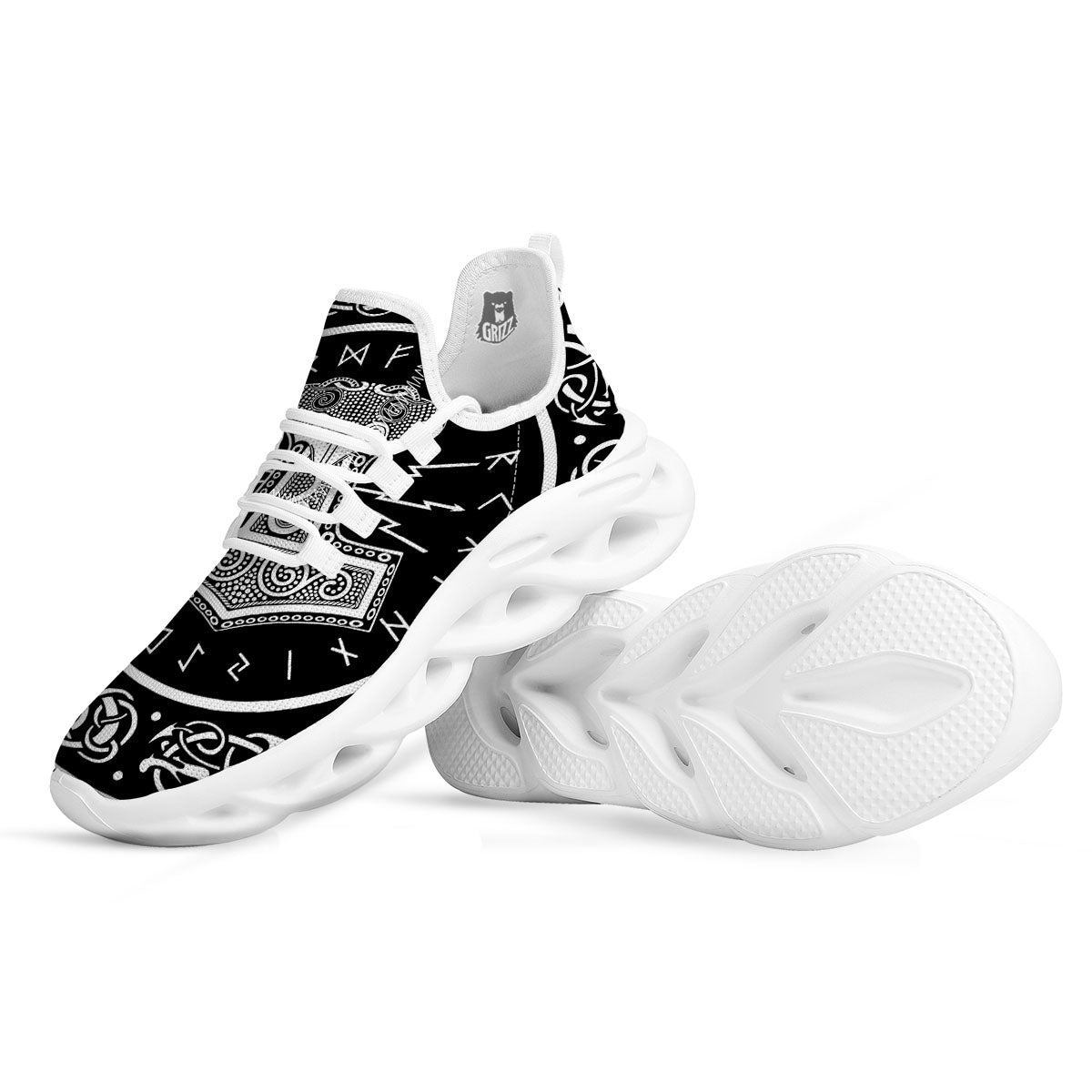 Mjolnir White And Black Print White Running Shoes-grizzshop