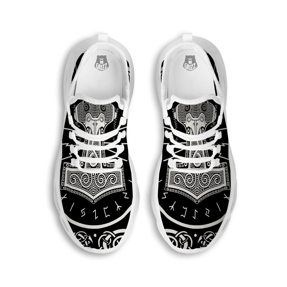 Mjolnir White And Black Print White Running Shoes-grizzshop