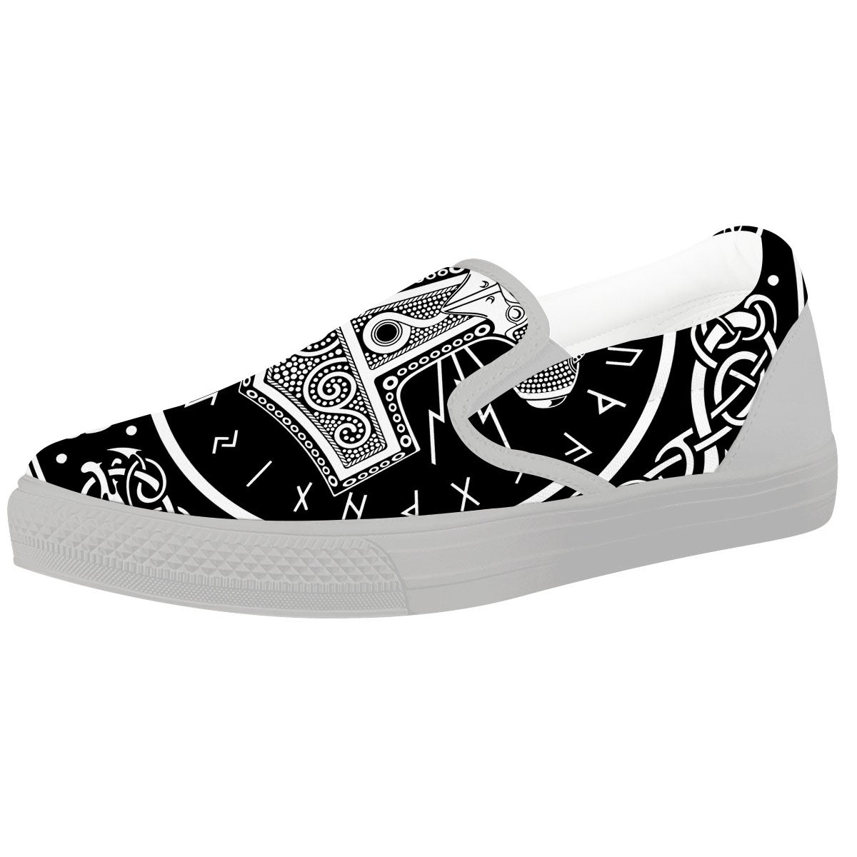 Mjolnir White And Black Print White Slip On Shoes-grizzshop