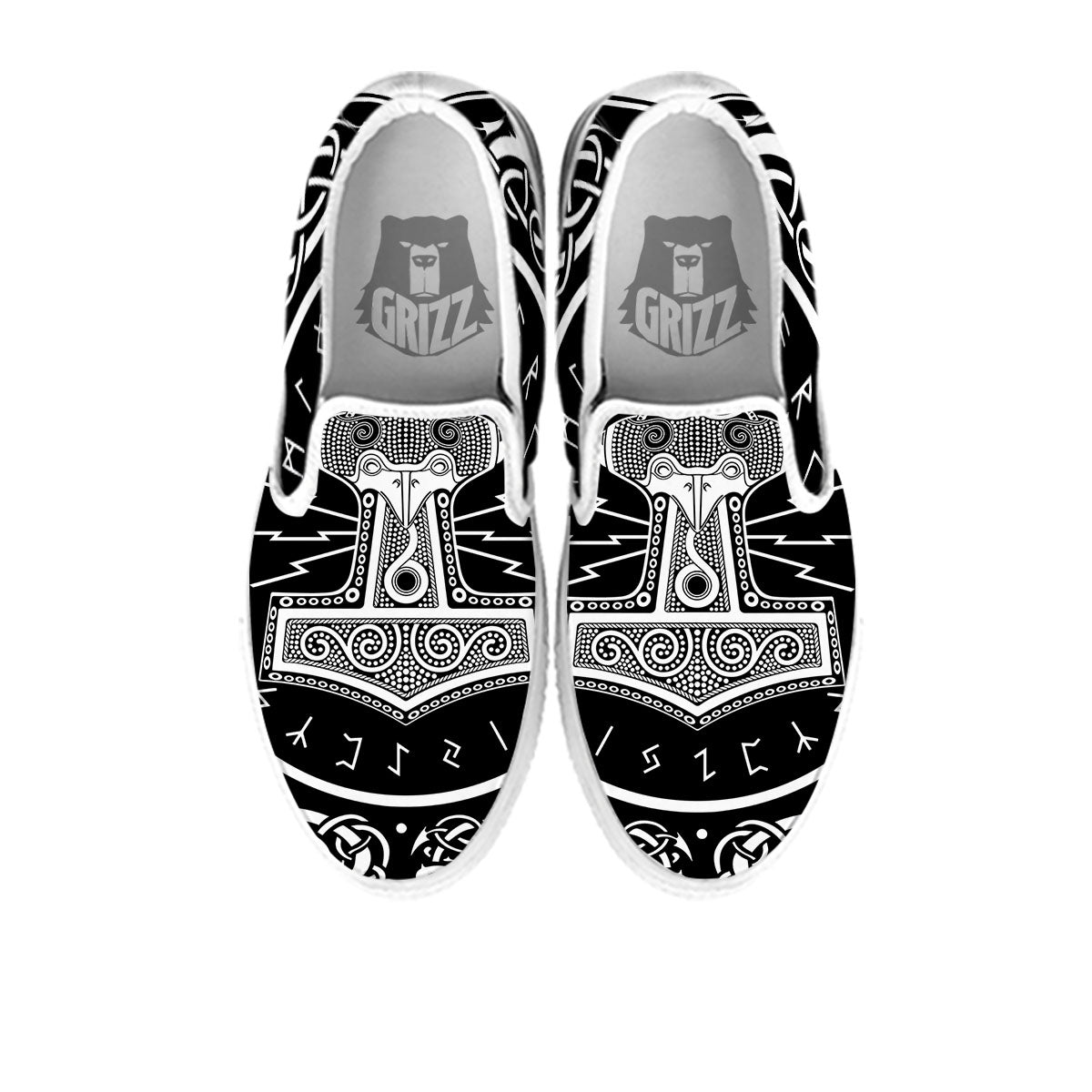 Mjolnir White And Black Print White Slip On Shoes-grizzshop