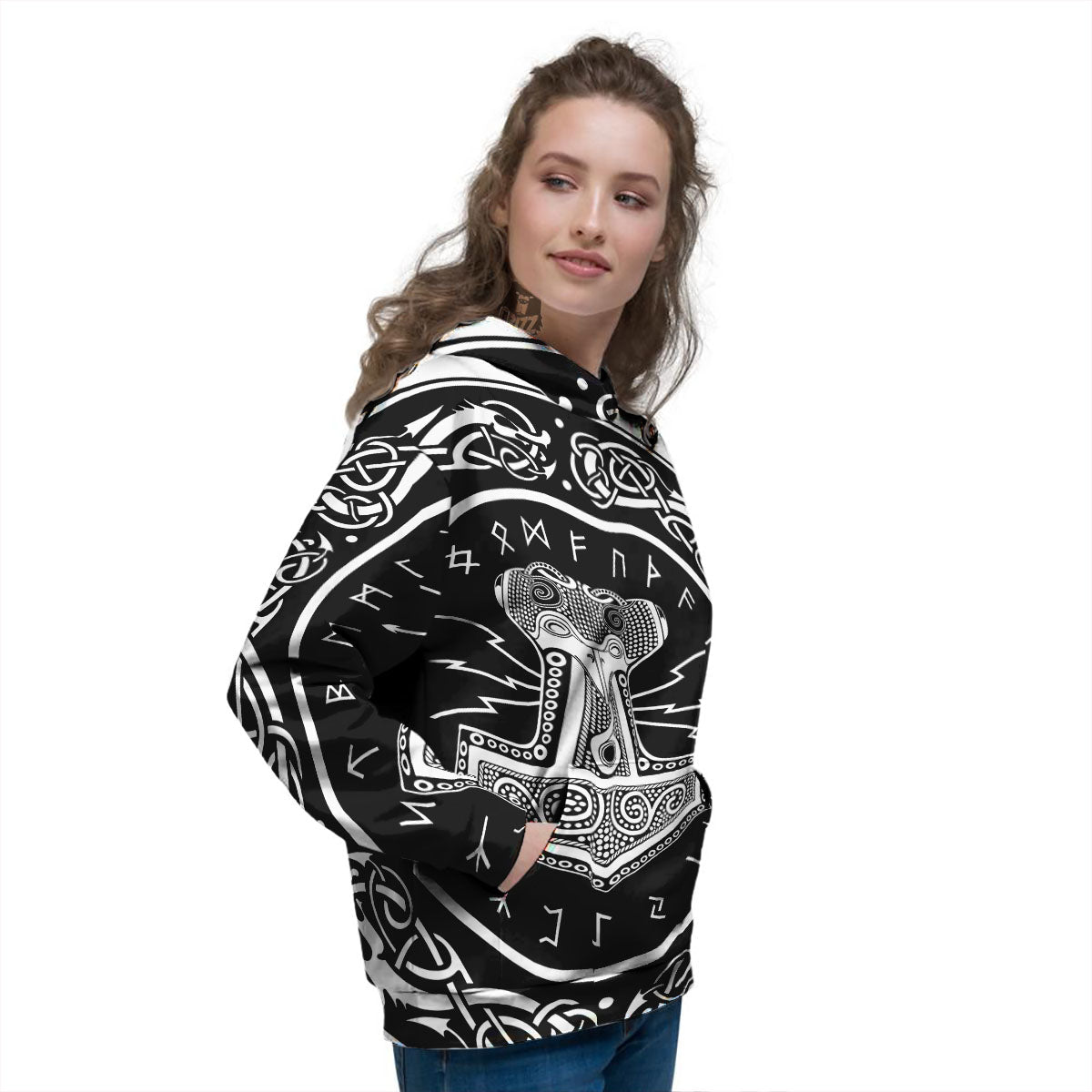 Mjolnir White And Black Print Women's Hoodie-grizzshop