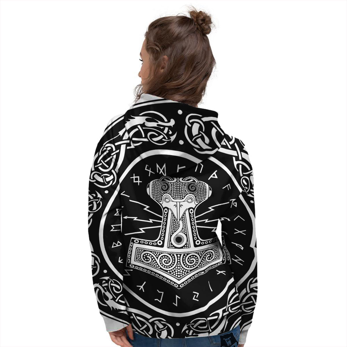 Mjolnir White And Black Print Women's Hoodie-grizzshop