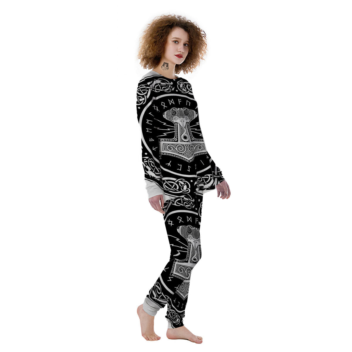 Mjolnir White And Black Print Women's Pajamas-grizzshop