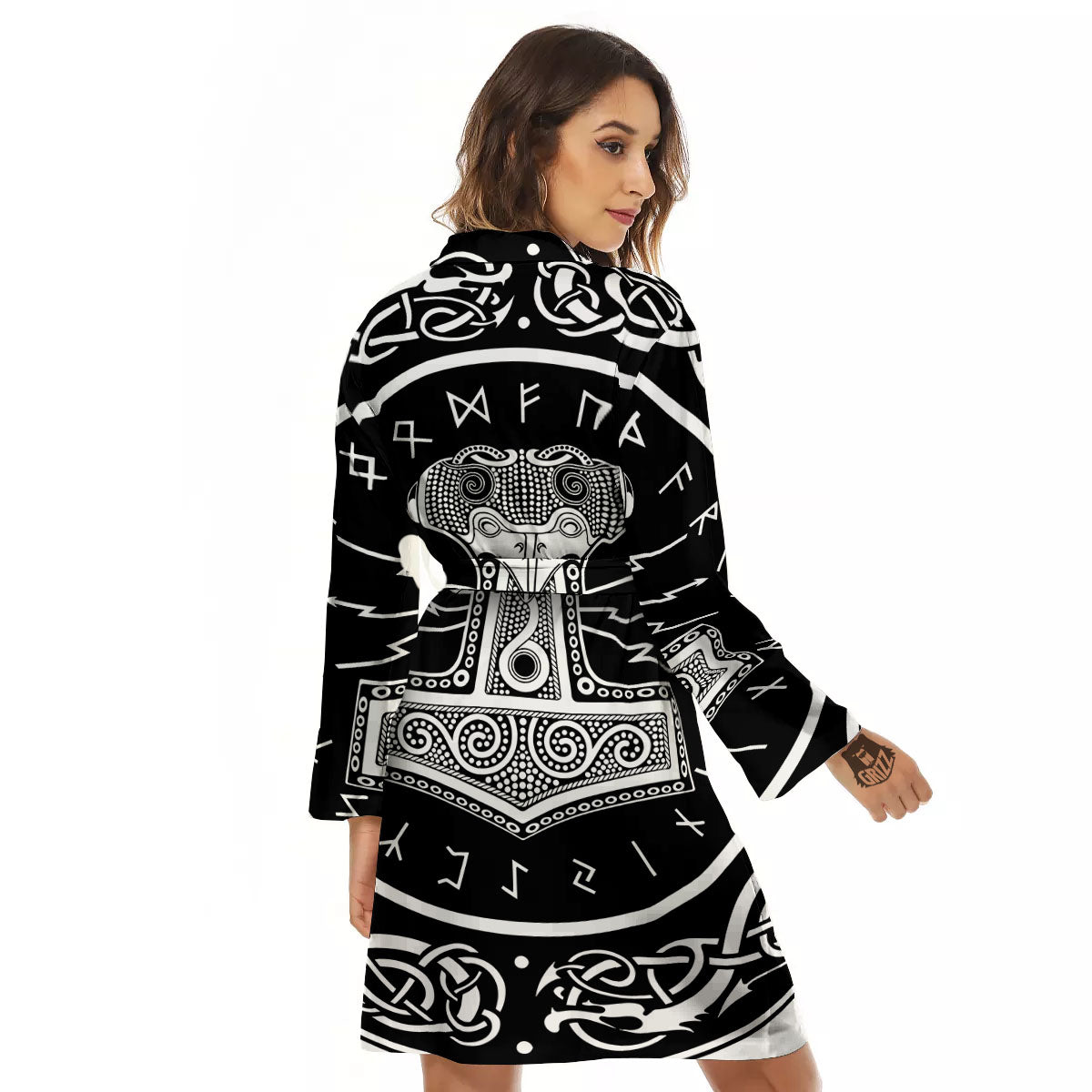 Mjolnir White And Black Print Women's Robe-grizzshop