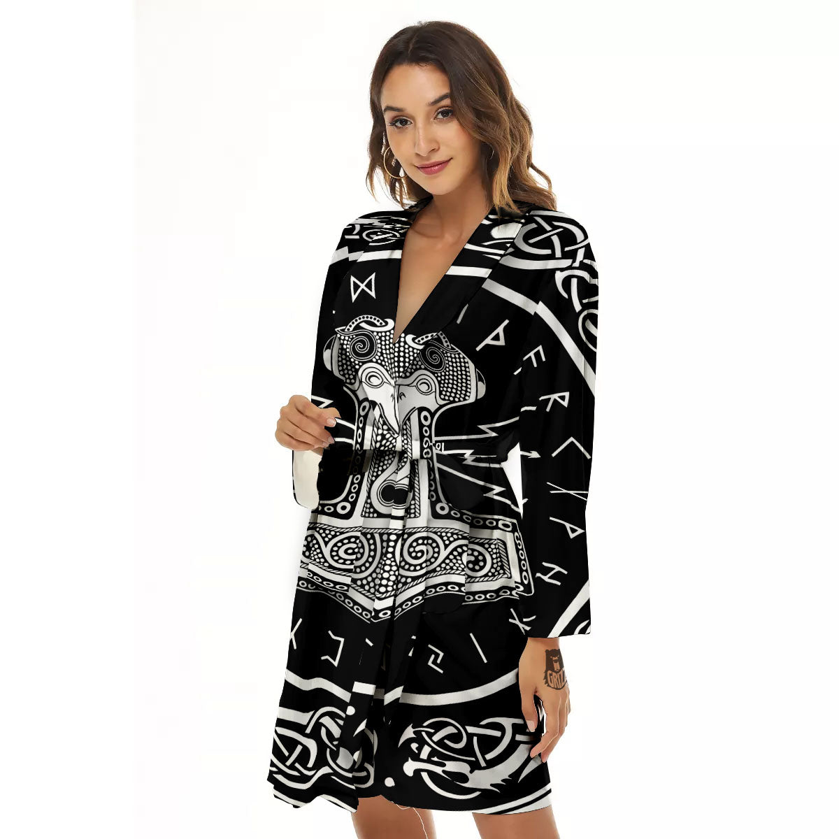 Mjolnir White And Black Print Women's Robe-grizzshop