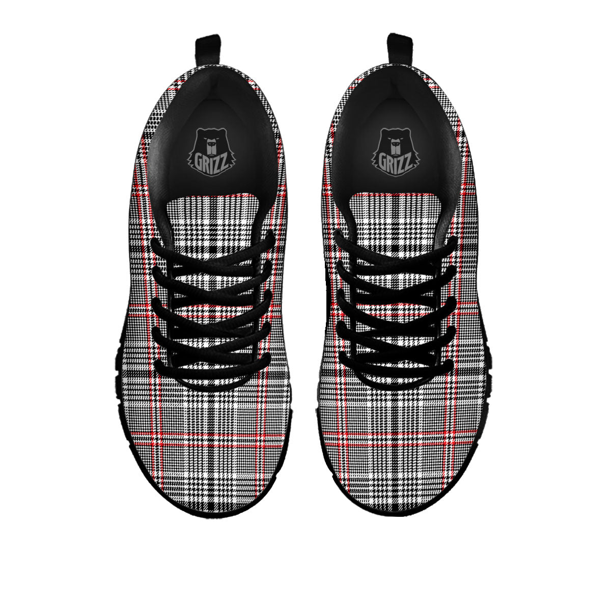 Modern Tartan Plaid White And Black Red Print Black Sneaker-grizzshop