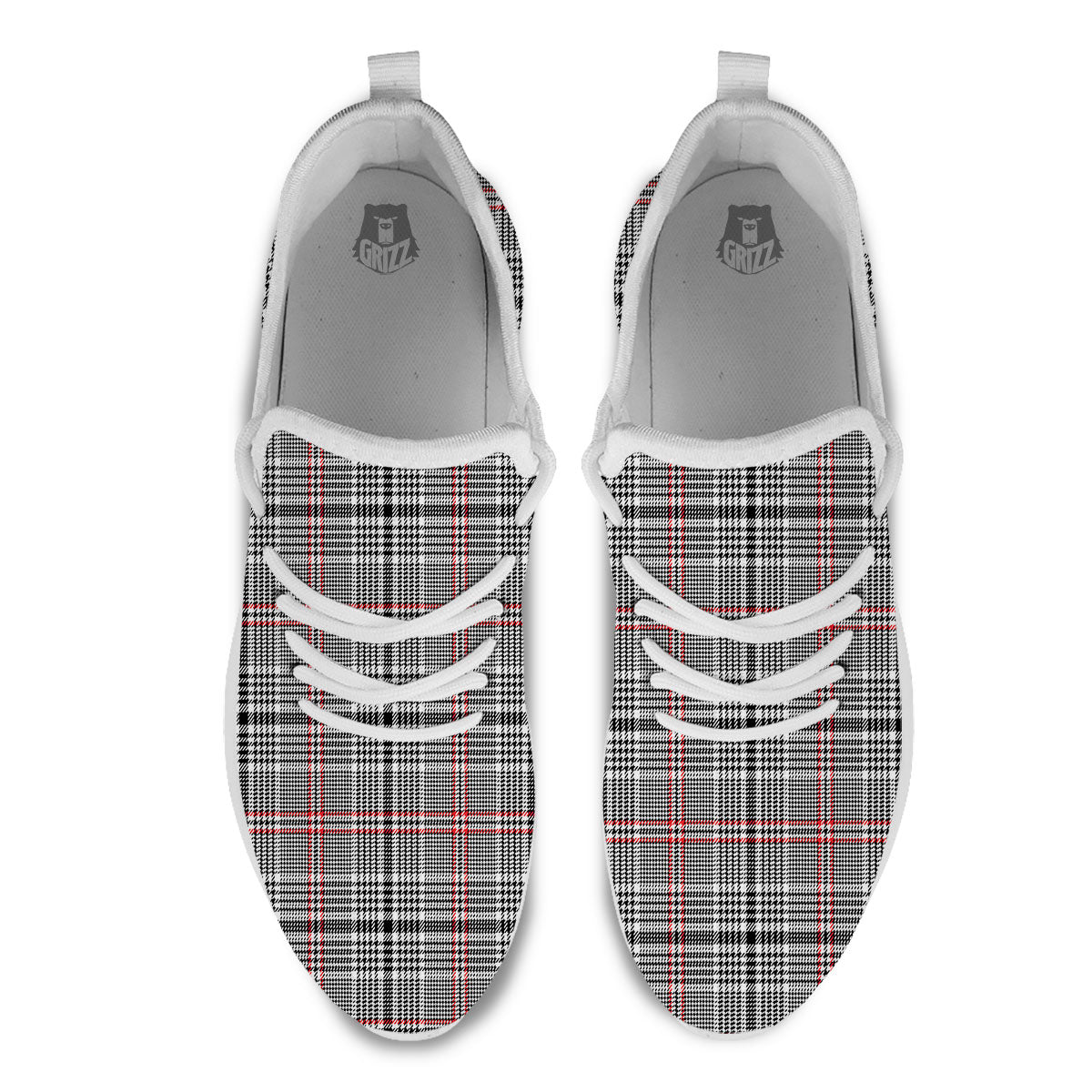 Modern Tartan Plaid White And Black Red Print White Athletic Shoes-grizzshop