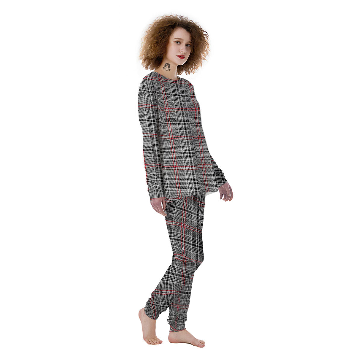 Modern Tartan Plaid White And Black Red Print Women's Pajamas-grizzshop