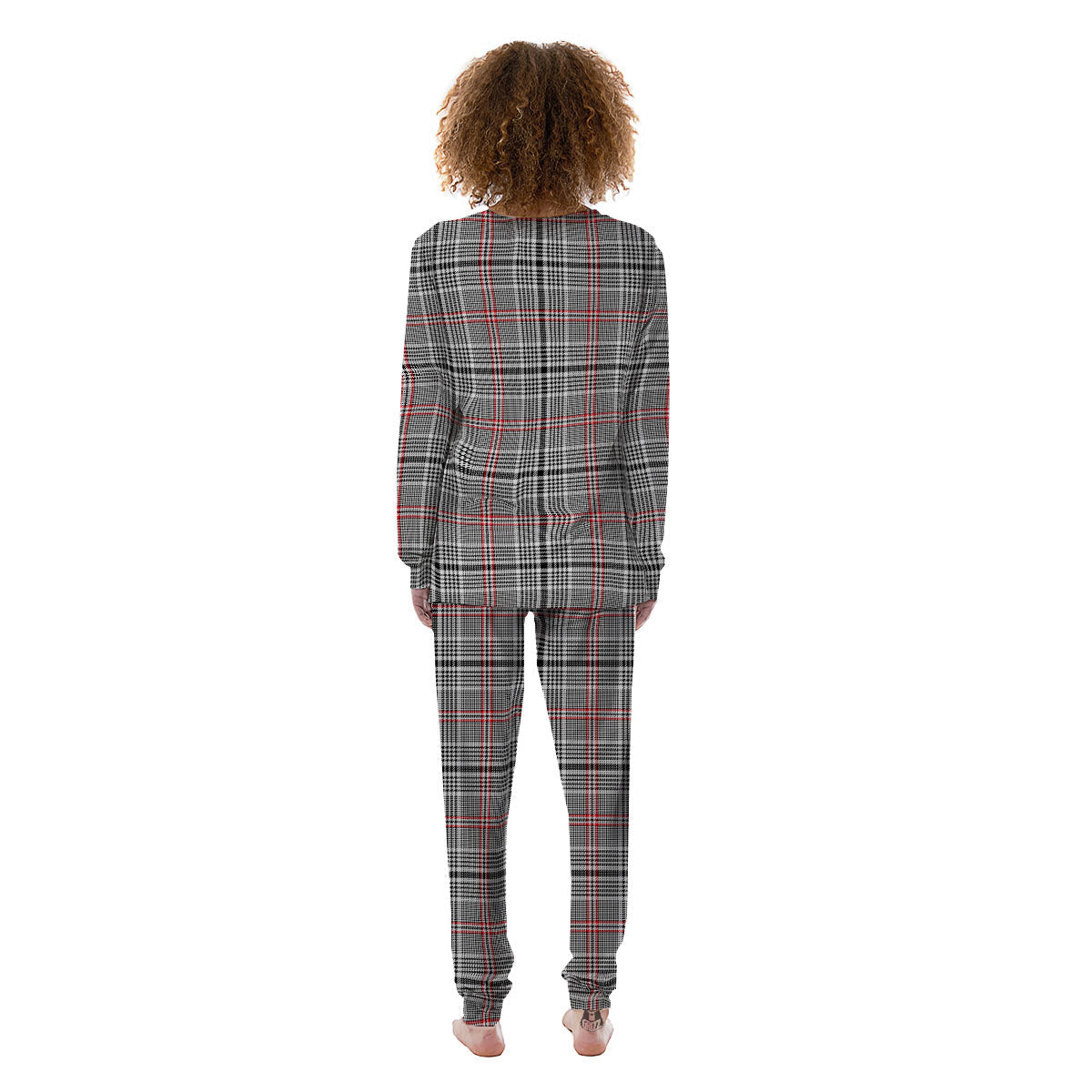 Modern Tartan Plaid White And Black Red Print Women's Pajamas-grizzshop