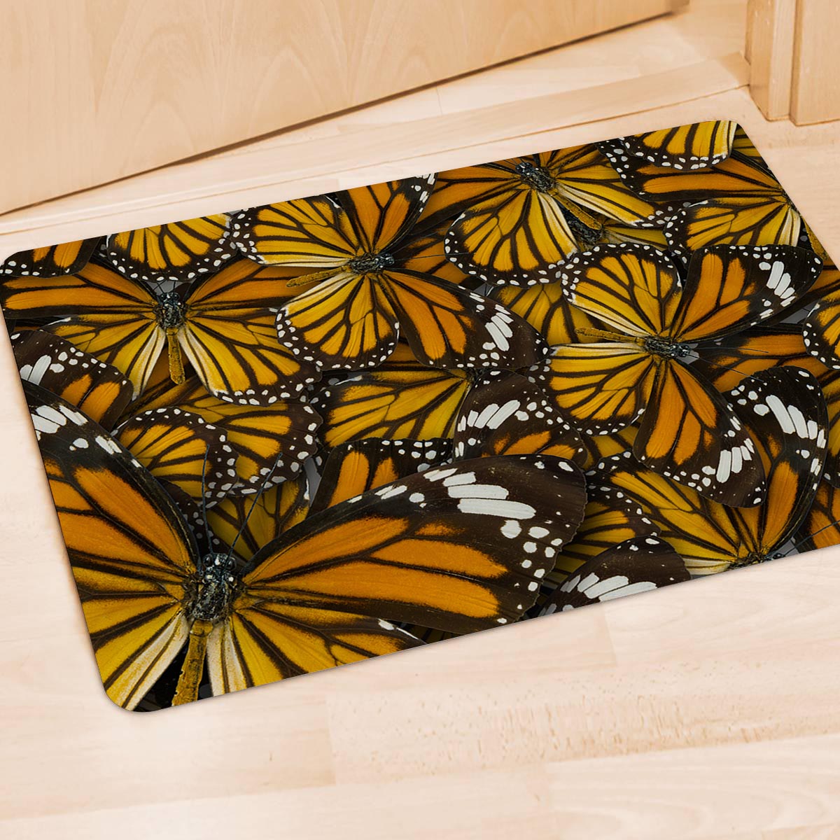 Monarch Butterfly Pattern Print Door Mat-grizzshop