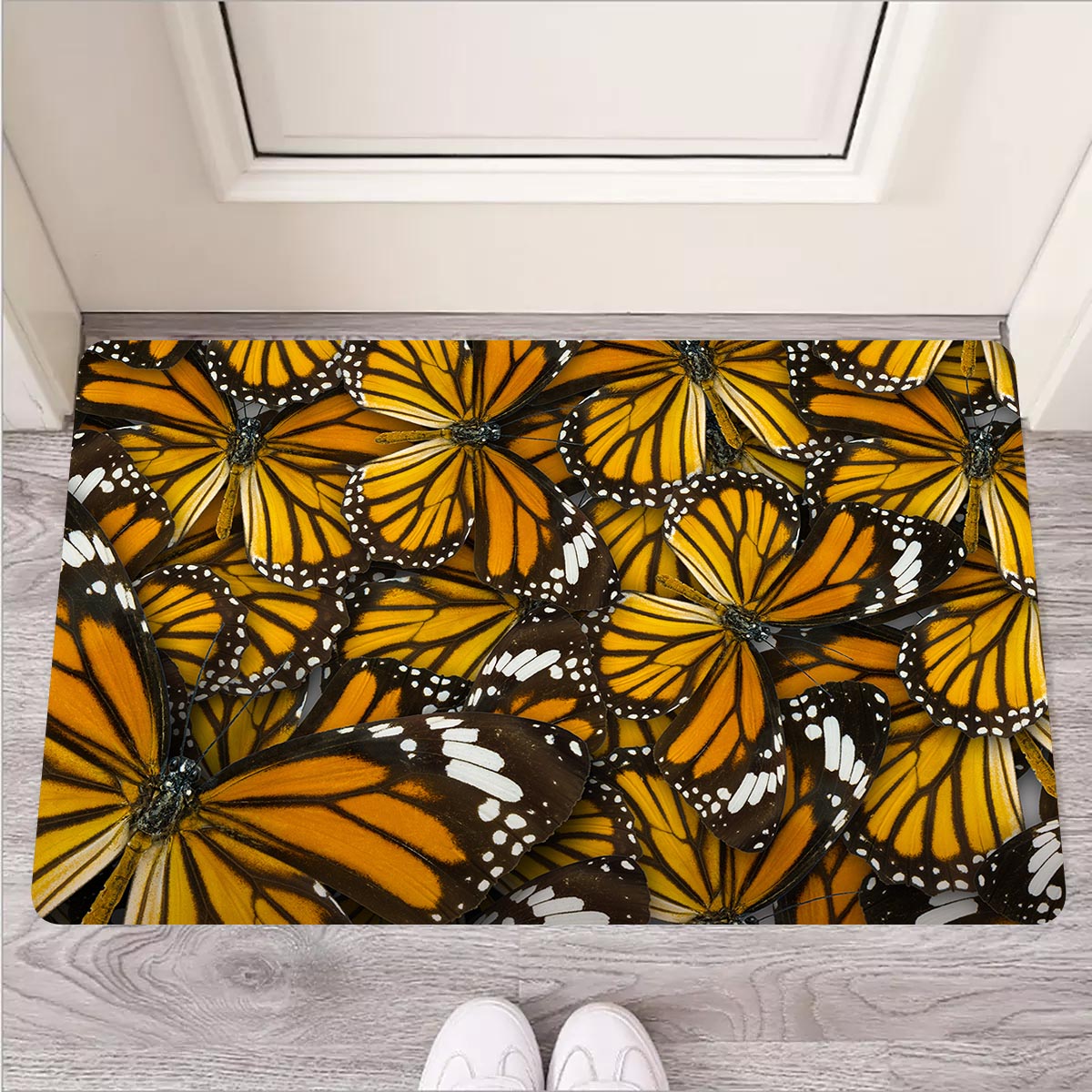 Monarch Butterfly Pattern Print Door Mat-grizzshop