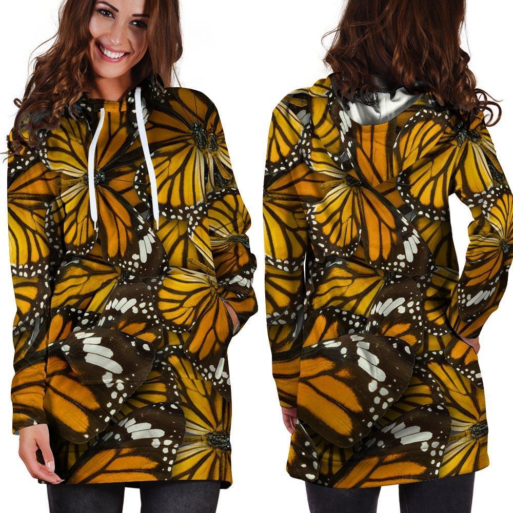 Monarch Butterfly Pattern Print Hoodie Dress-grizzshop