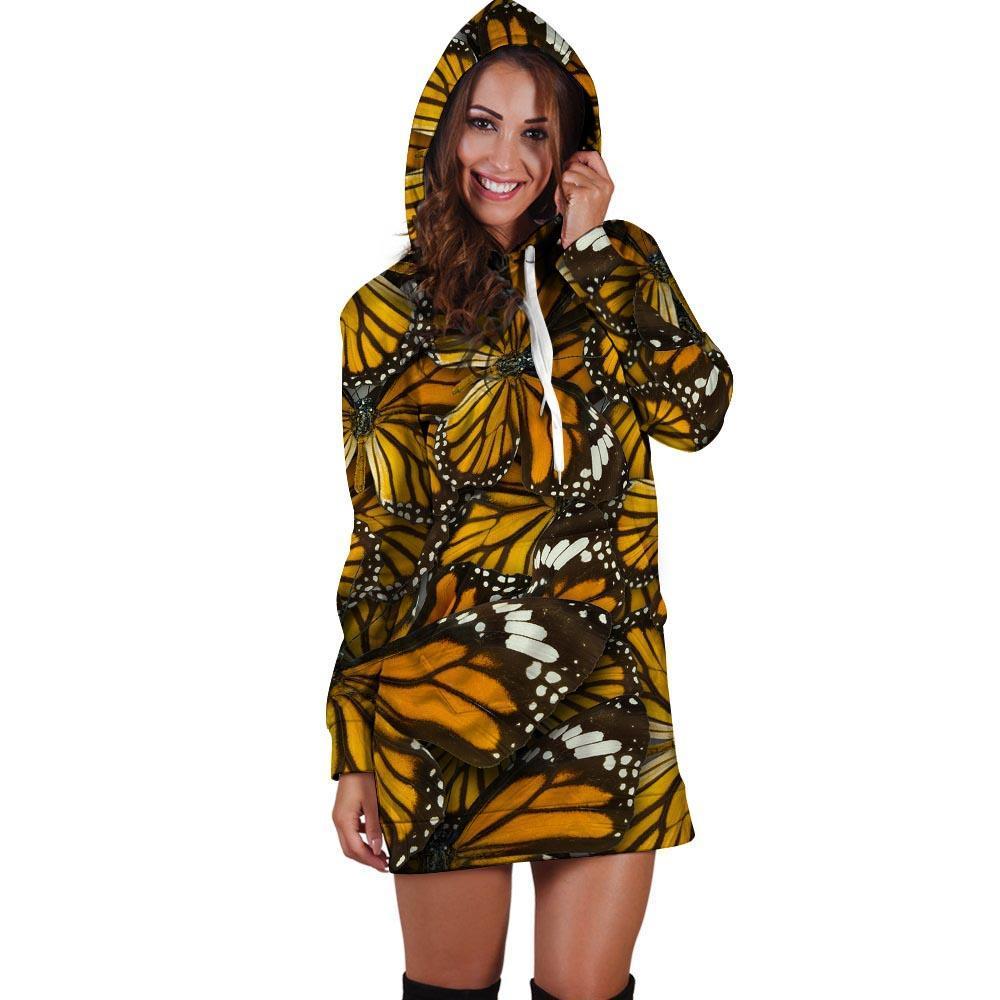 Monarch Butterfly Pattern Print Hoodie Dress-grizzshop