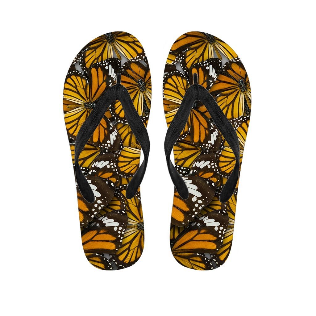 Monarch Butterfly Pattern Print Men's Flip Flops-grizzshop