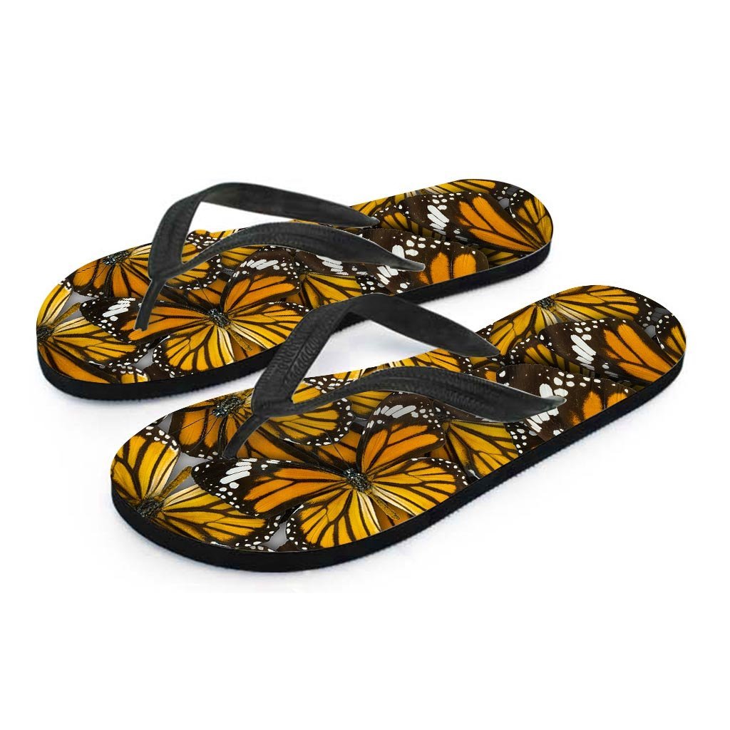 Monarch Butterfly Pattern Print Men's Flip Flops-grizzshop