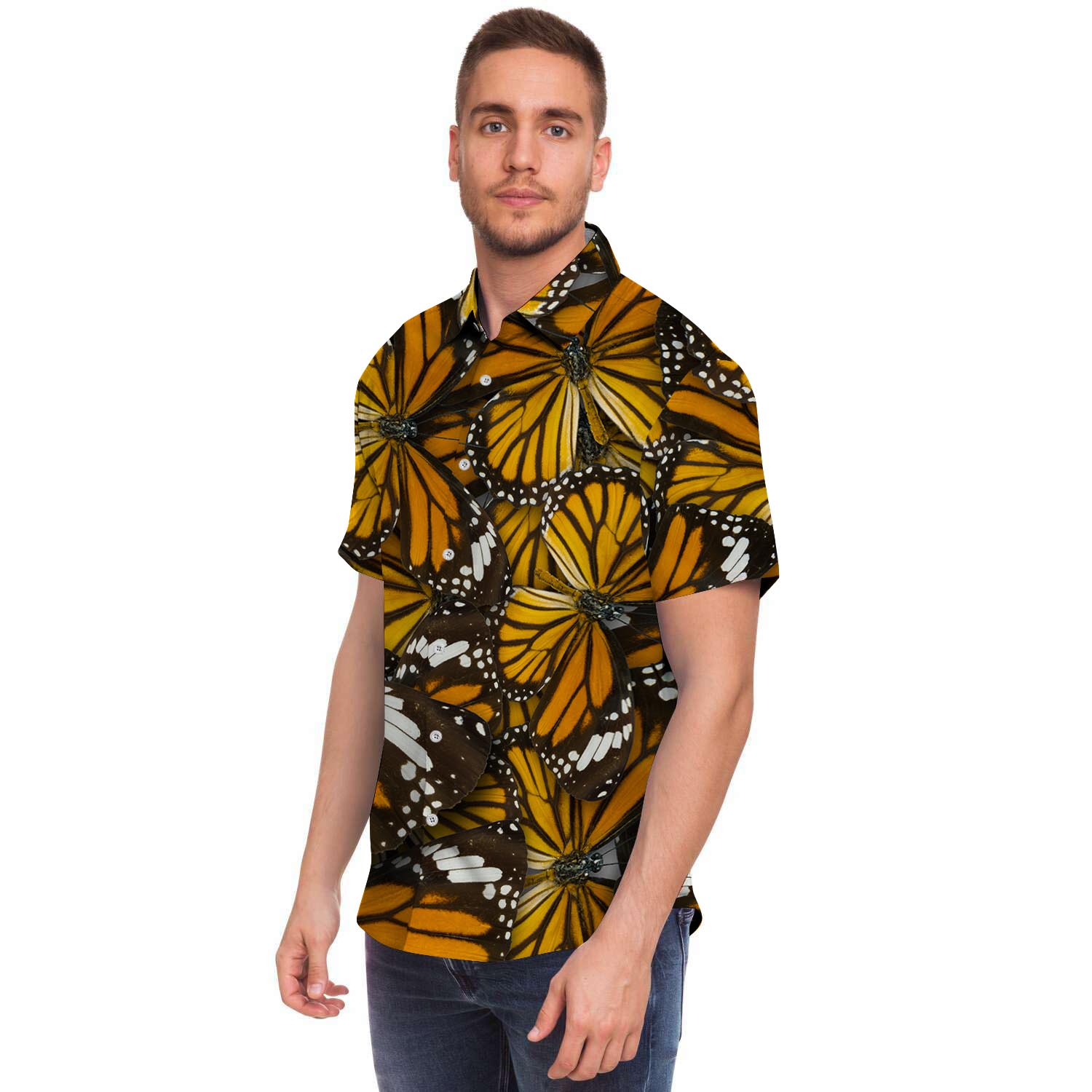 Monarch Butterfly Pattern Print Men's Short Sleeve Shirt-grizzshop