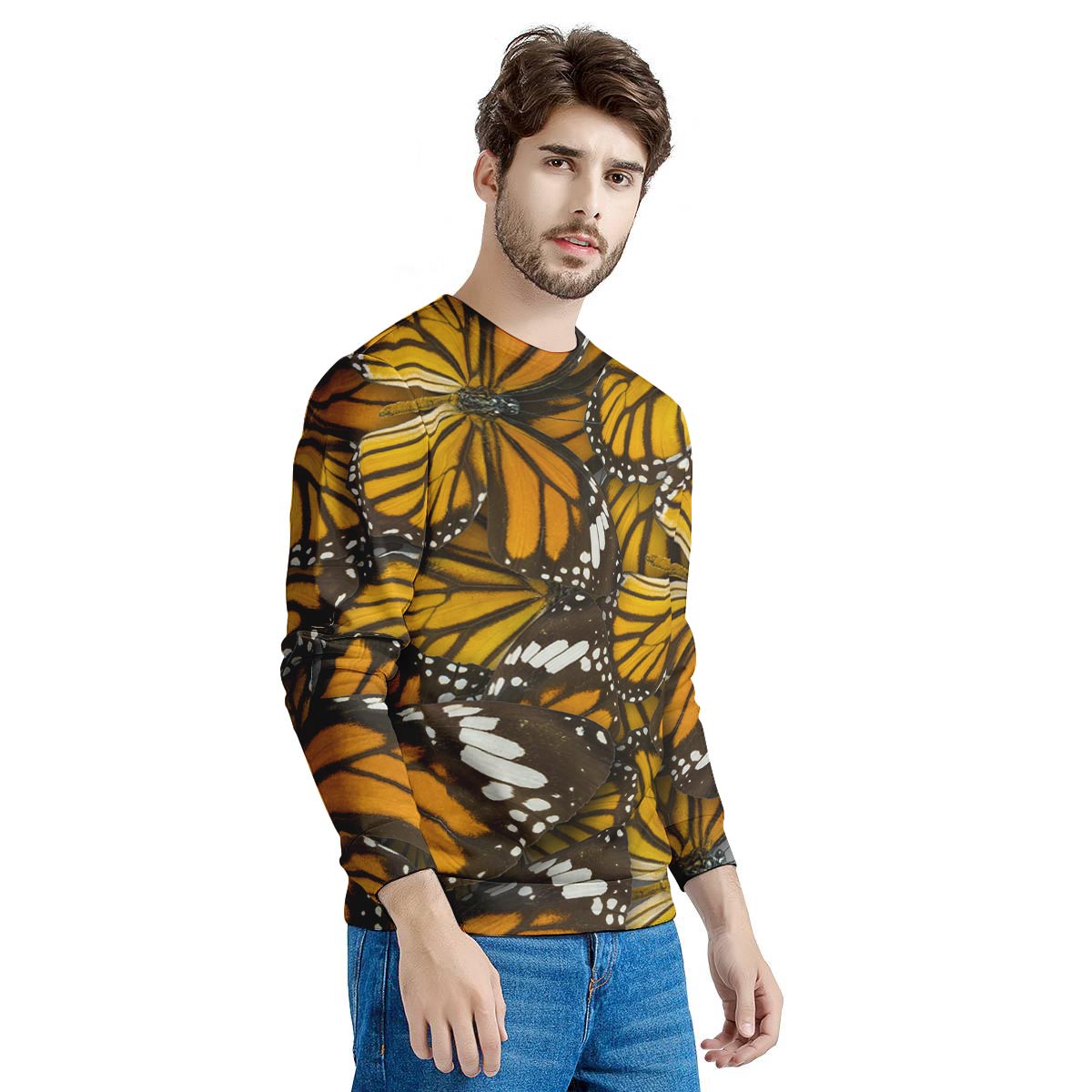 Monarch Butterfly Pattern Print Men's Sweatshirt-grizzshop