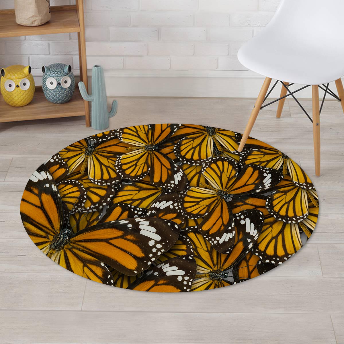 Monarch Butterfly Pattern Print Round Rug-grizzshop