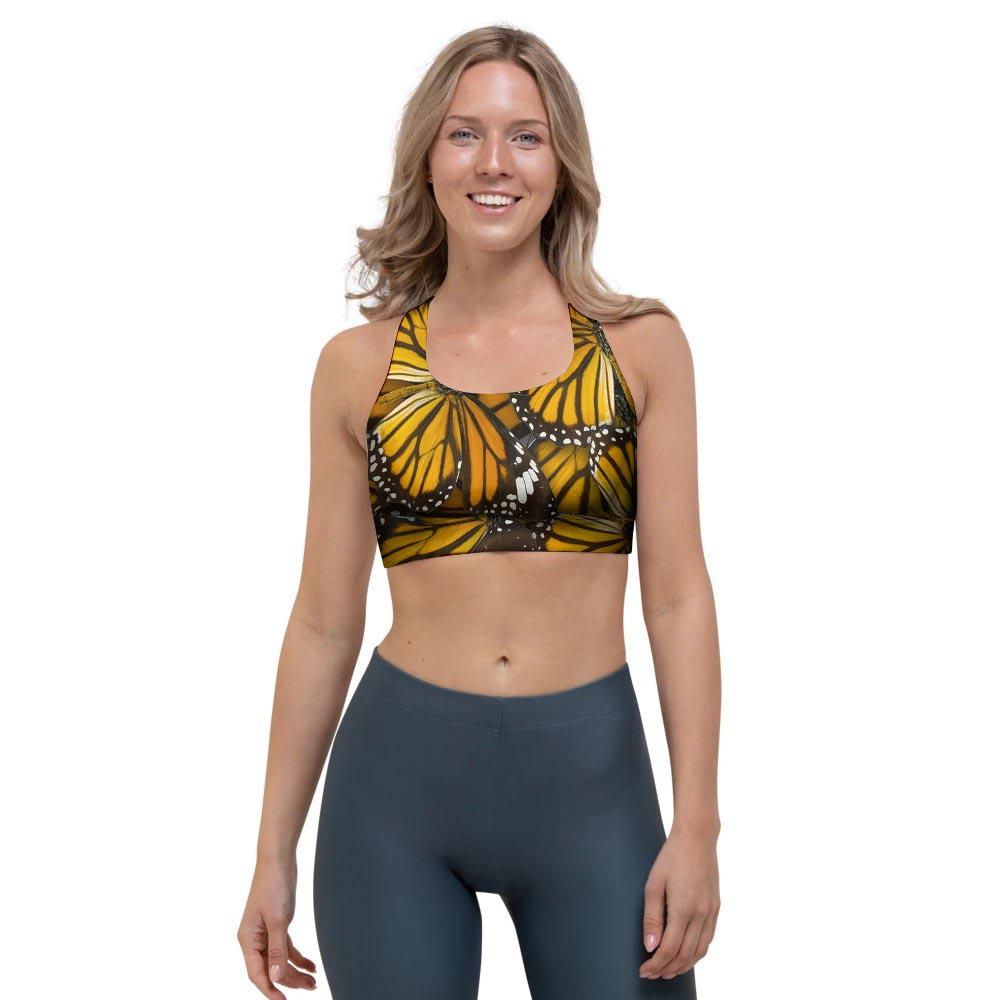 Monarch Butterfly Pattern Print Sports Bra-grizzshop