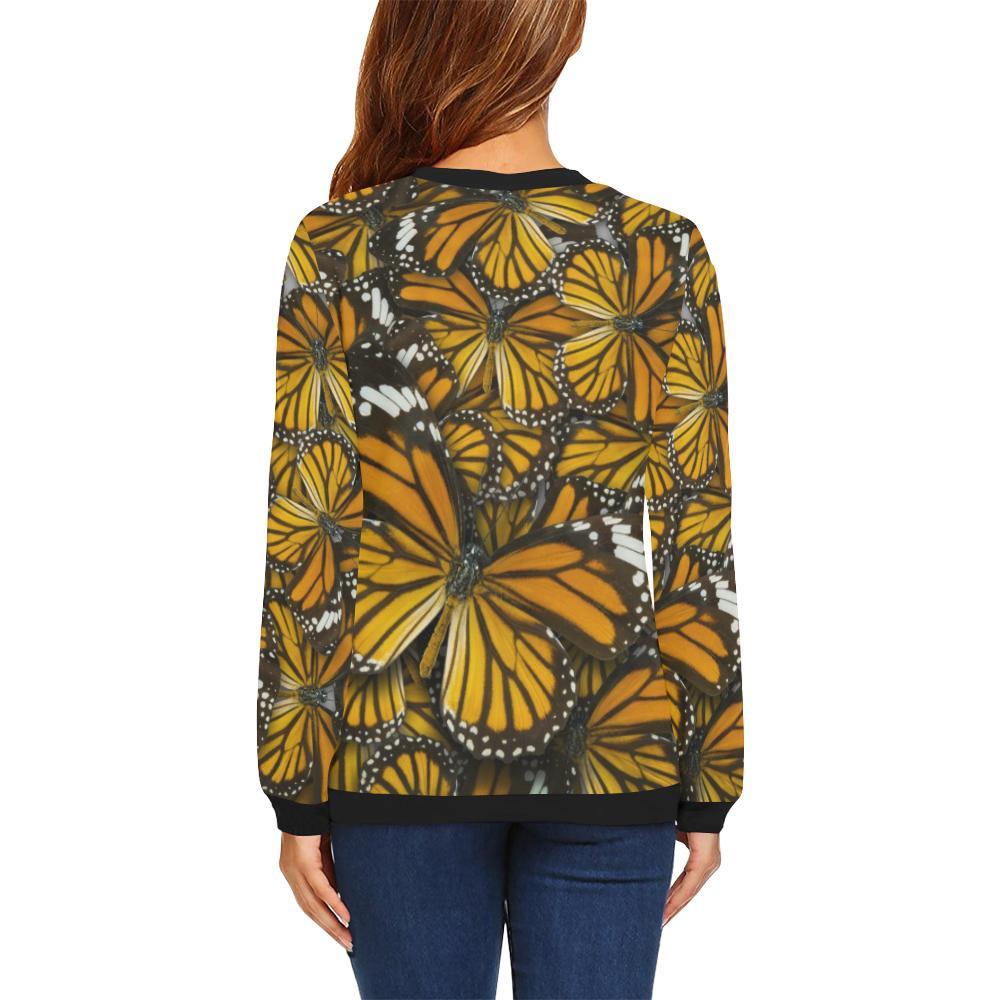 Monarch Butterfly Pattern Print Women Crewneck Sweatshirt-grizzshop