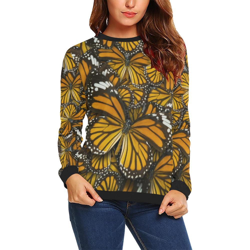 Monarch Butterfly Pattern Print Women Crewneck Sweatshirt-grizzshop